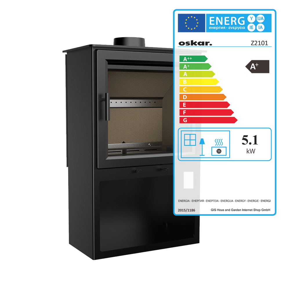 Kaminofen 5,1 kW schwarz mit Holzlagerfach