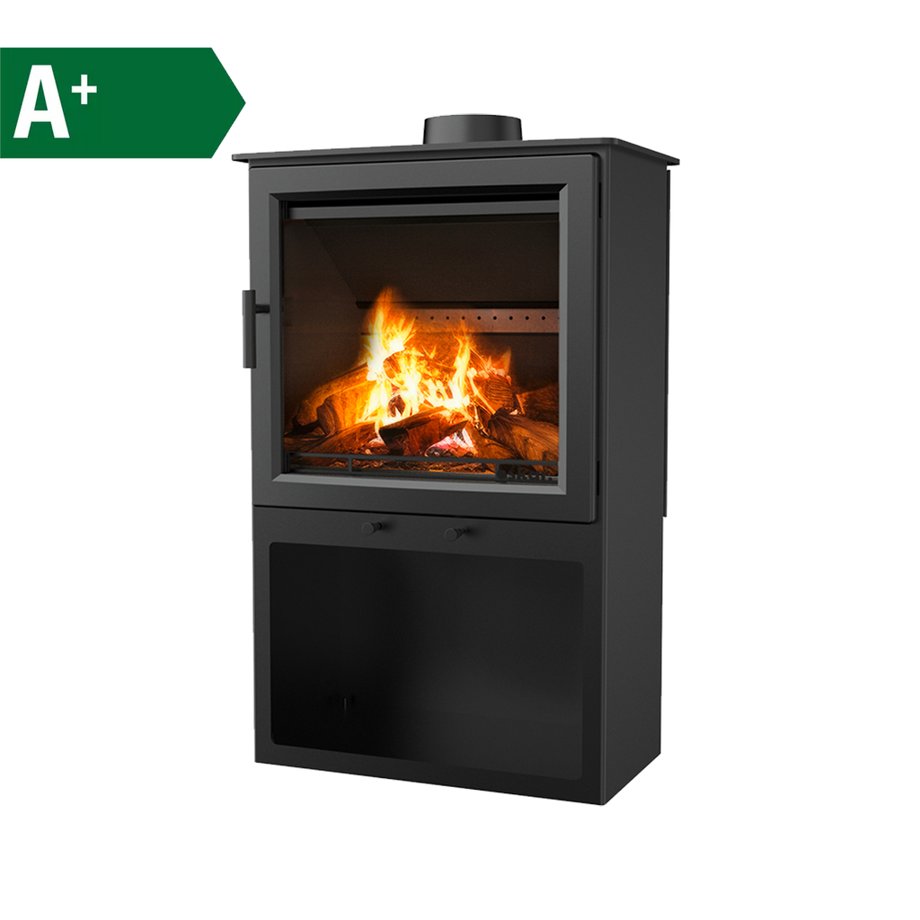 Kaminofen 5,1 kW schwarz mit Holzlagerfach