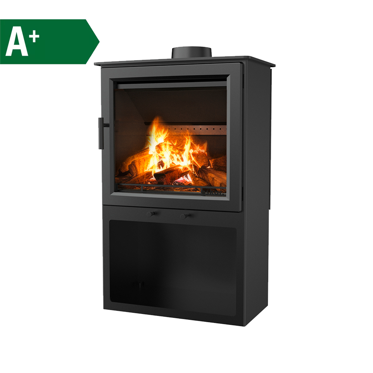 Kaminofen 5,1 kW schwarz mit Holzlagerfach