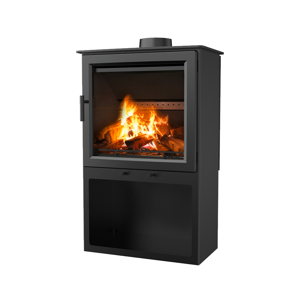 Kaminofen 5,1 kW schwarz mit Holzlagerfach