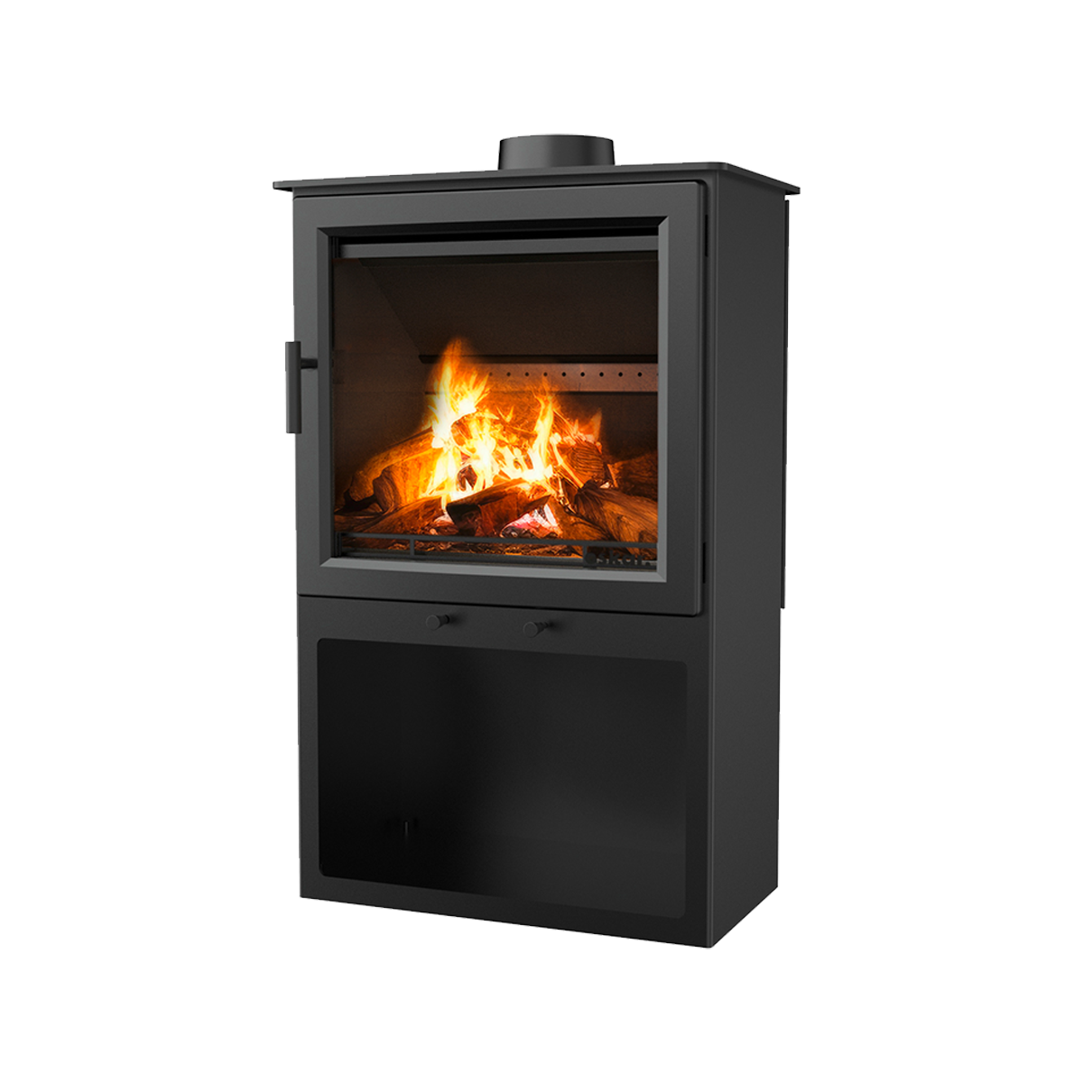 Kaminofen 5,1 kW schwarz mit Holzlagerfach