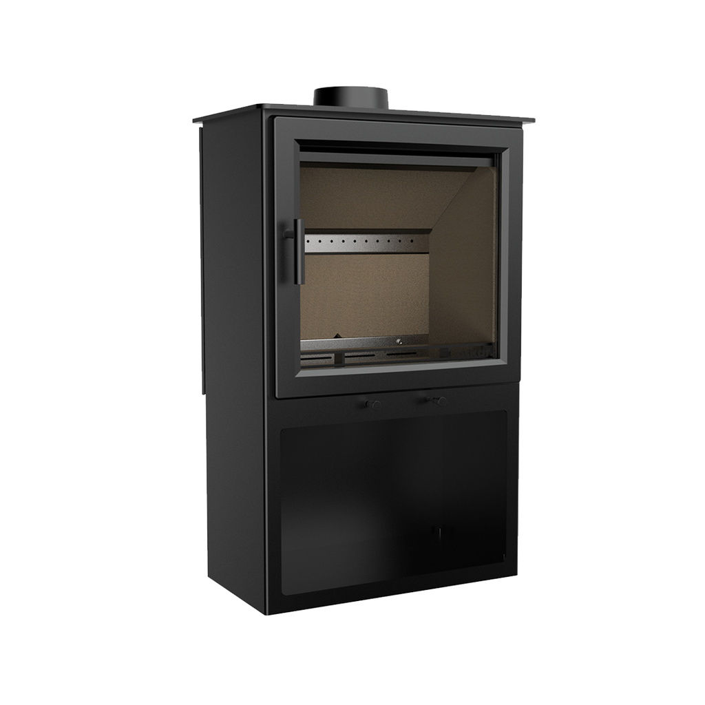 Kaminofen 5,1 kW schwarz mit Holzlagerfach