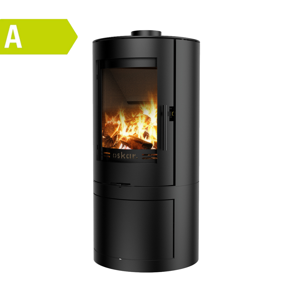 Kaminofen 4,9 kW schwarz mit Holzlagerfach