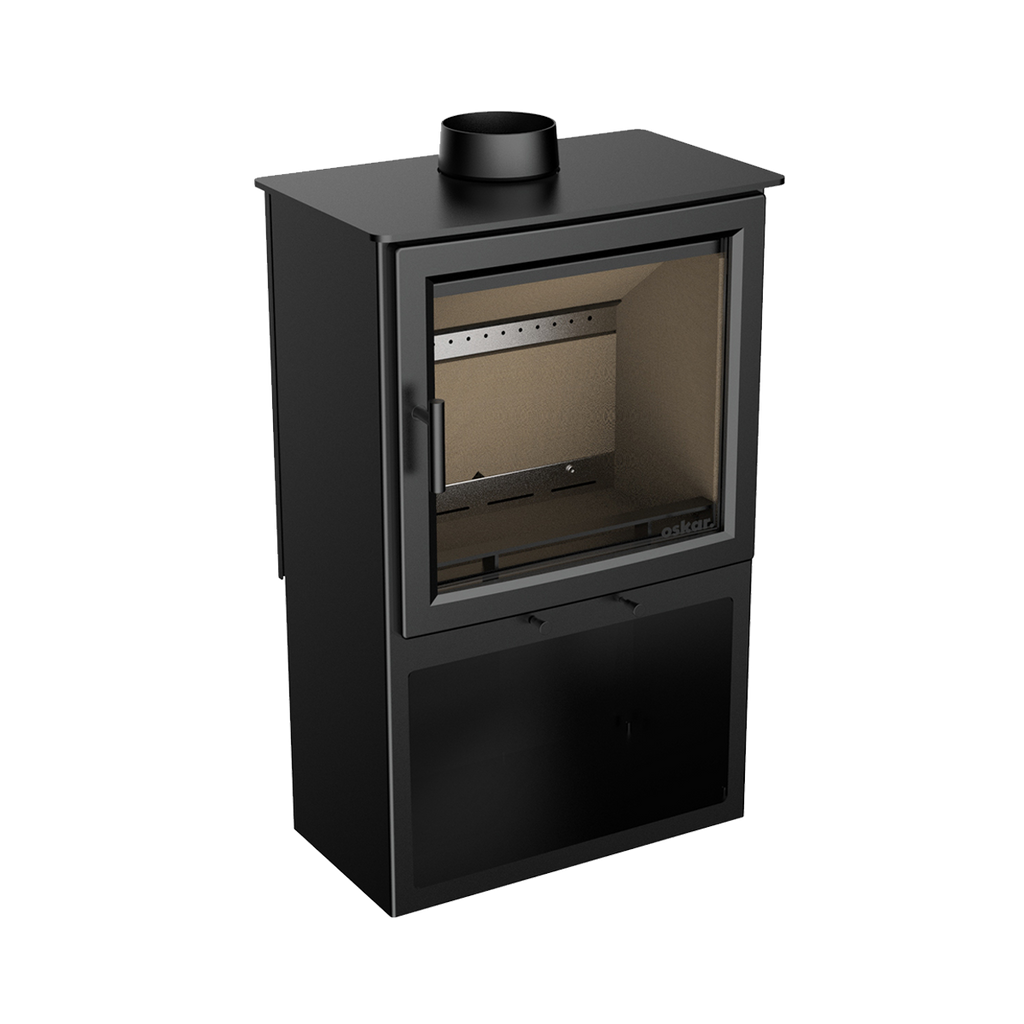 Kaminofen 5,1 kW schwarz mit Holzlagerfach