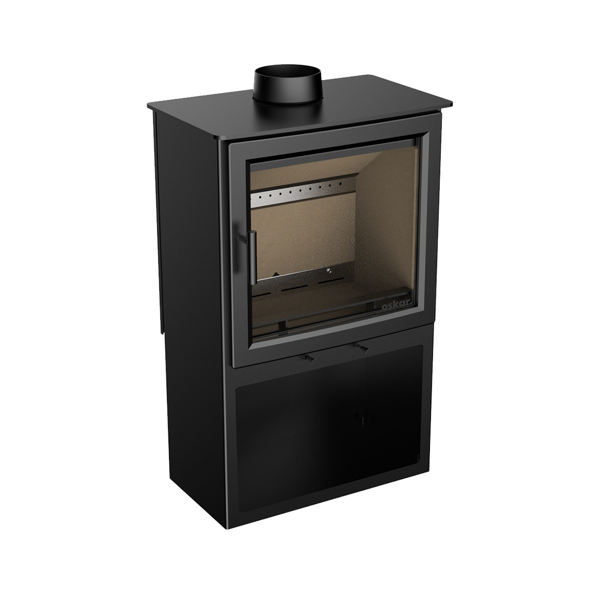 Kaminofen 5,1 kW schwarz mit Holzlagerfach