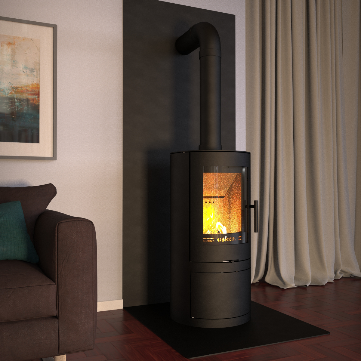 Kaminofen 4,9 kW schwarz mit Holzlagerfach