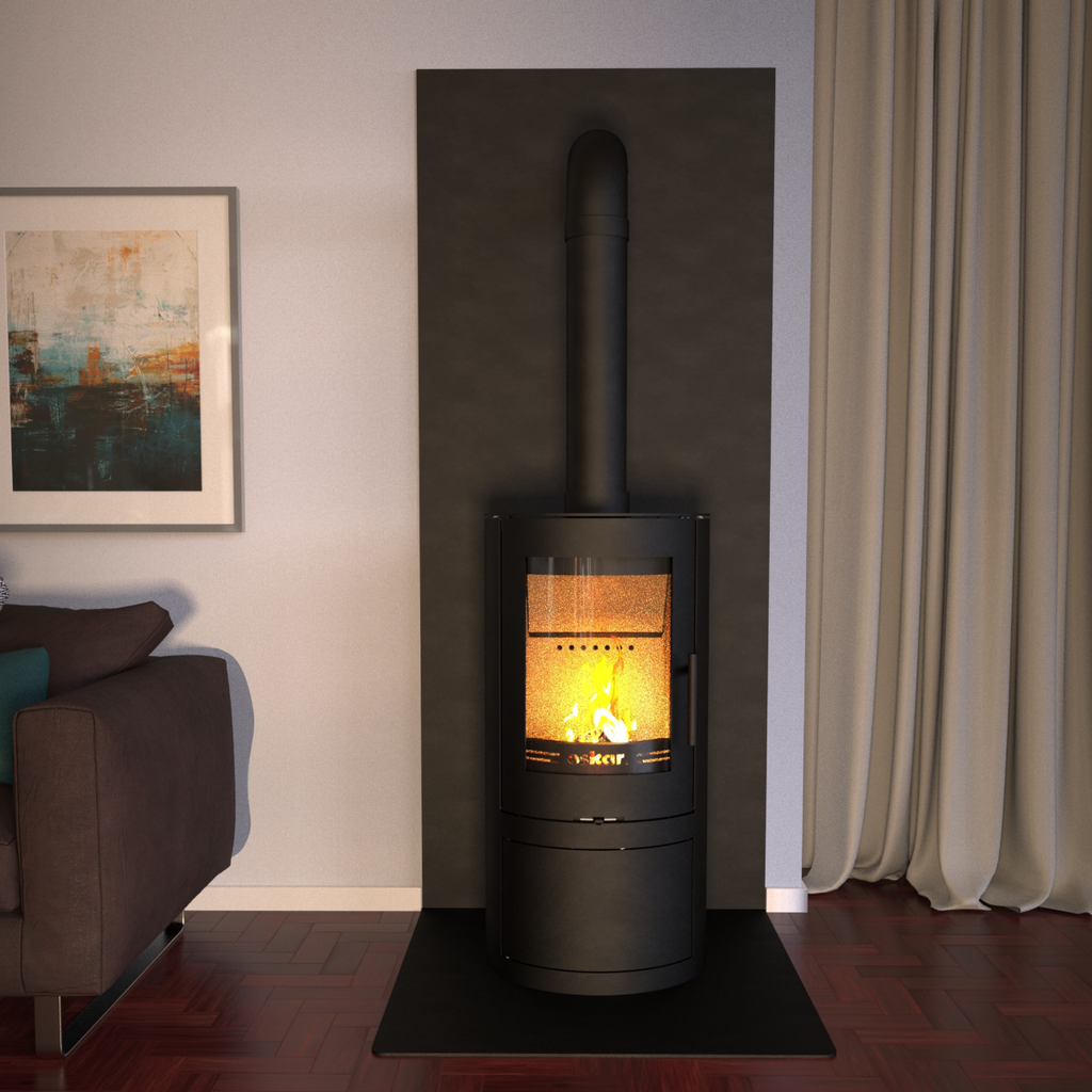 Kaminofen 4,9 kW schwarz mit Holzlagerfach