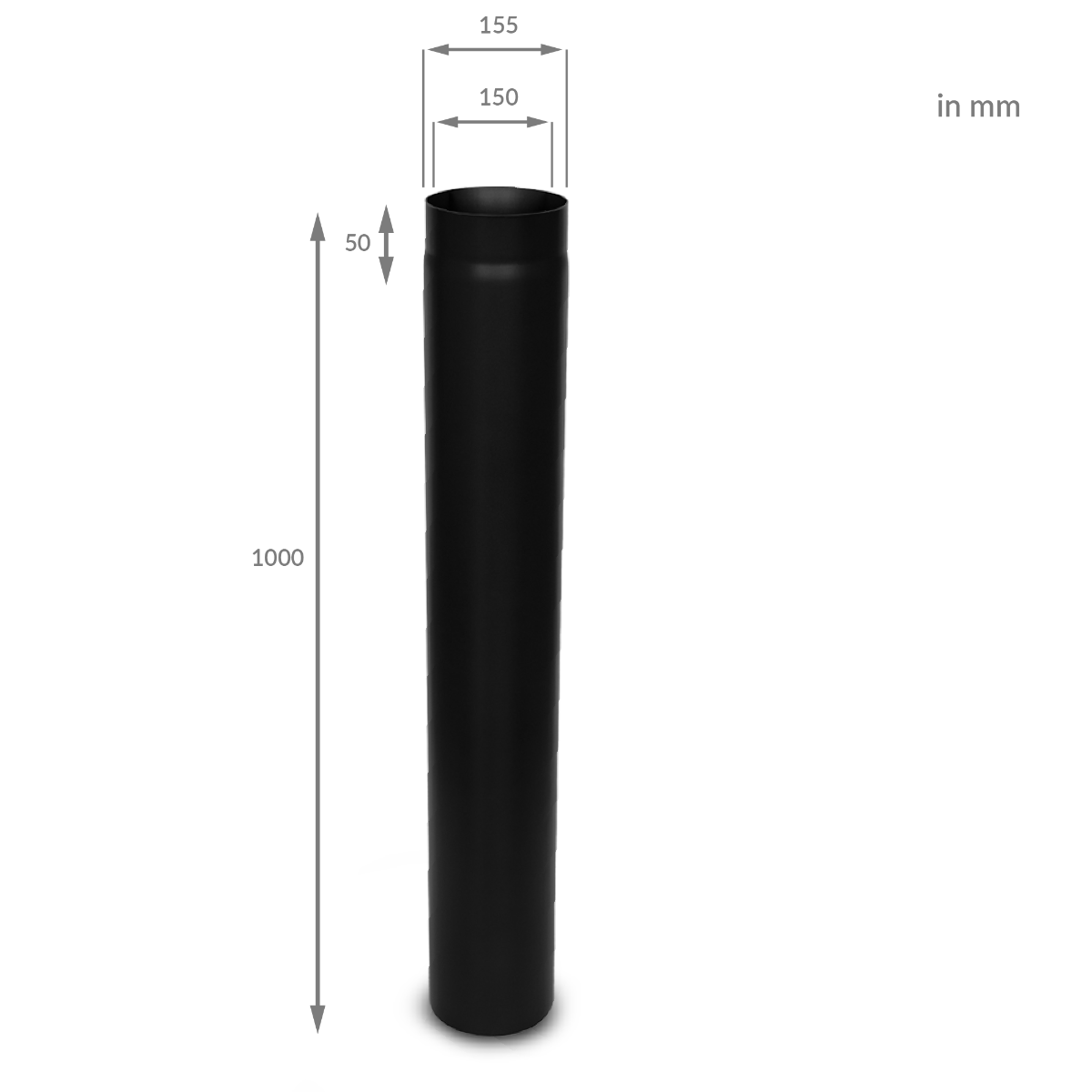 Rauchrohr-Längenelement aus Stahl 1000 mm
